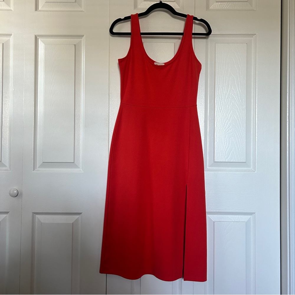 Open Edit Scoop Neck Red Bodycon Midi Tank Dress Sleeveless- Size Small